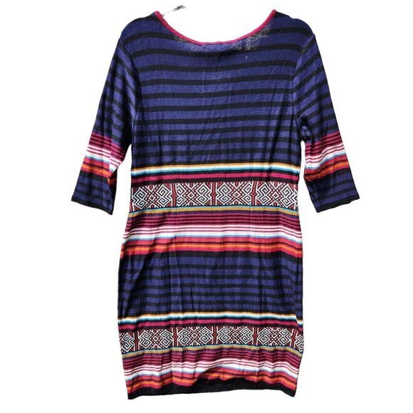 Peruvian Connection -1006 NWT Caravan Sweater Dress 3/4 Sleeve navy knit Large - Picture 2 of 7